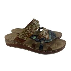 L'Artiste Spring Step Caiman Slide Sandal Camel Multi  Lightweight Women 40 US 9